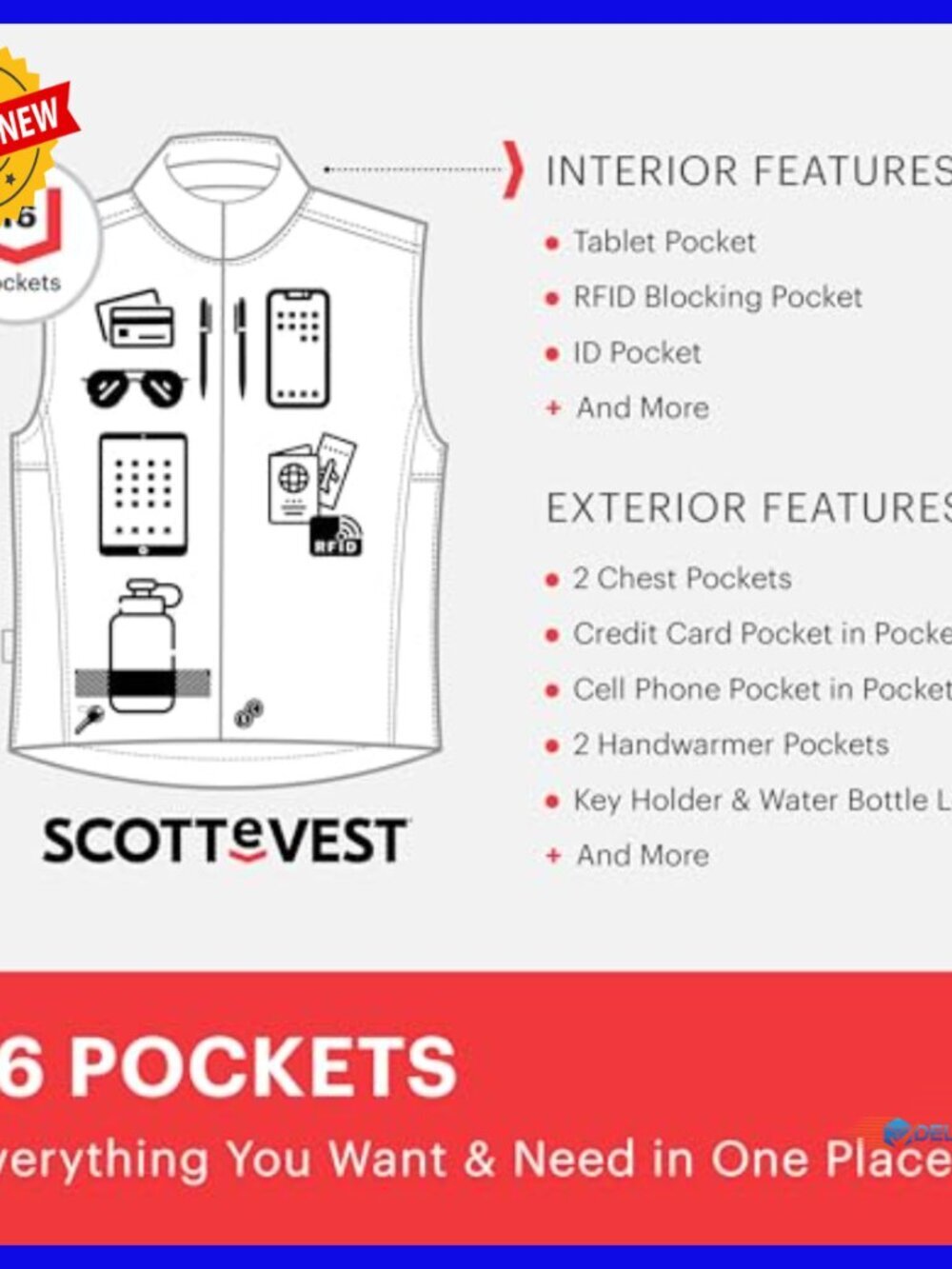 Lightweight Travel Vest with 16 Hidden Pockets, RFID Security, Women's - Picture 5 of 6